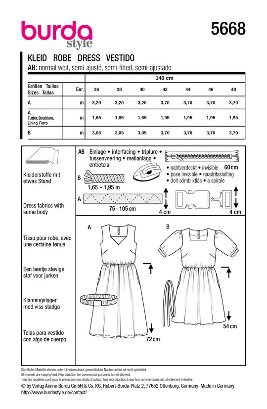 Burda Schnittmuster 5668 – Damen Midi-Kleider mit Retro-Charme