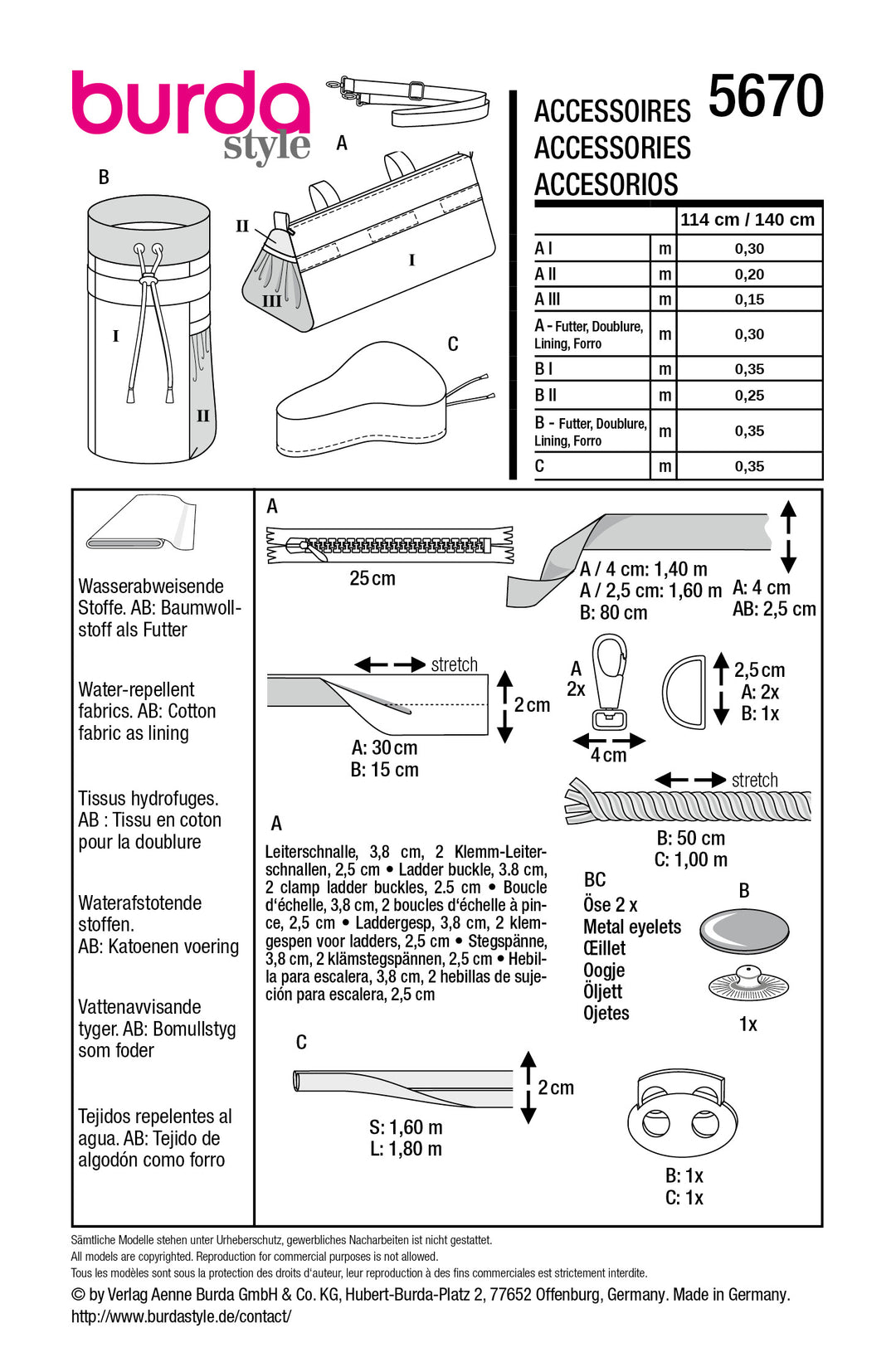 Burda Schnittmuster 5670 – Fahrrad Accessoires Set