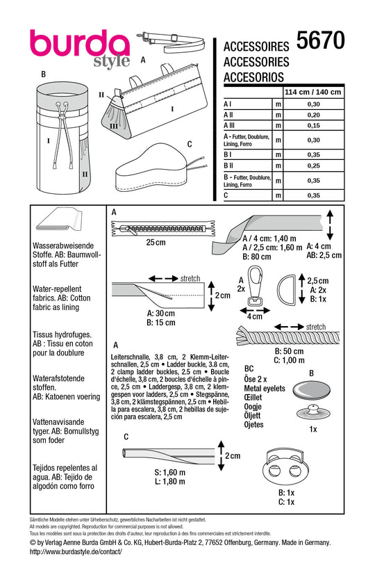 Burda Schnittmuster 5670 – Fahrrad Accessoires Set