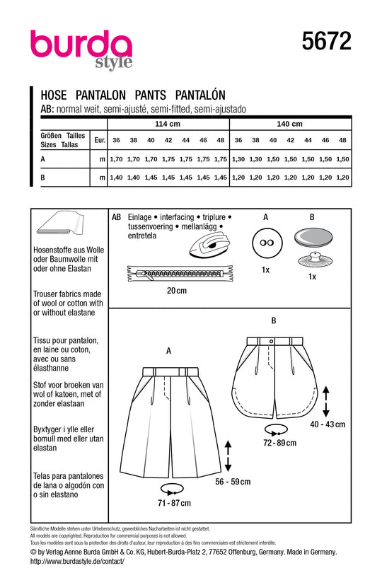Burda Schnittmuster 5672 – Damen Bermuda-Shorts in zwei Styles