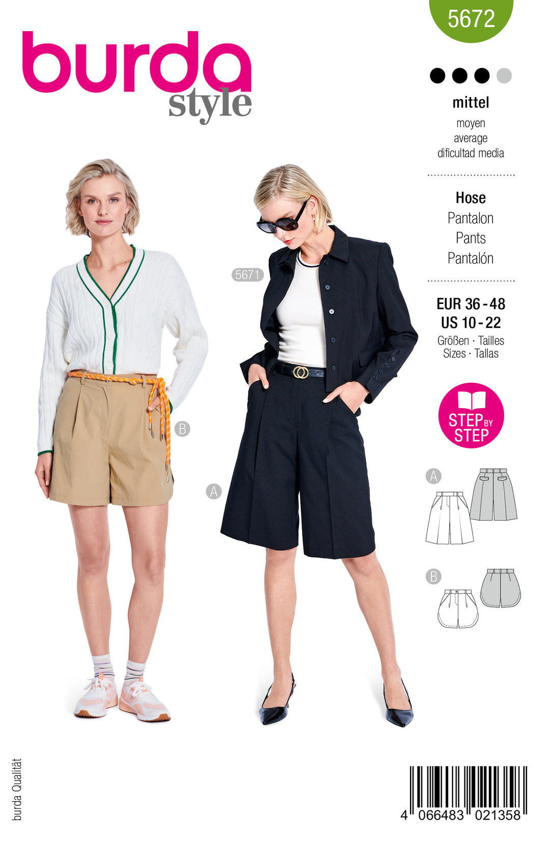 Burda Schnittmuster 5672 – Damen Bermuda-Shorts in zwei Styles