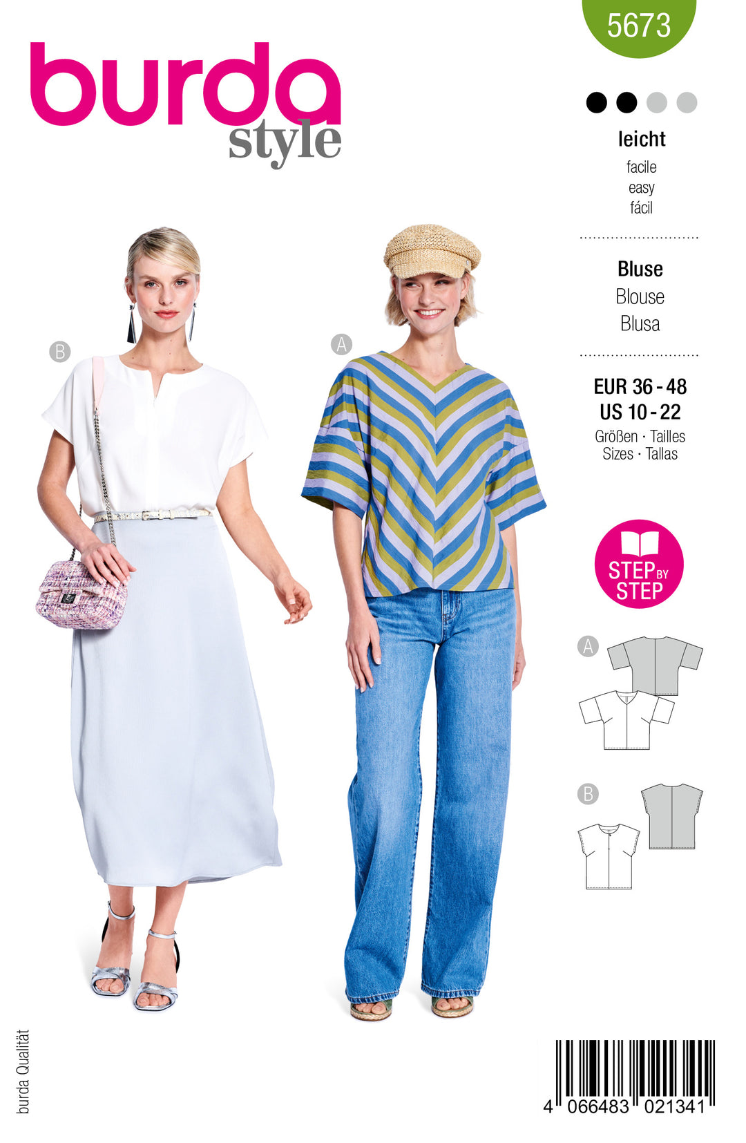 Burda Schnittmuster 5673 – Damen Kurzarm-Blusen mit modernen Details