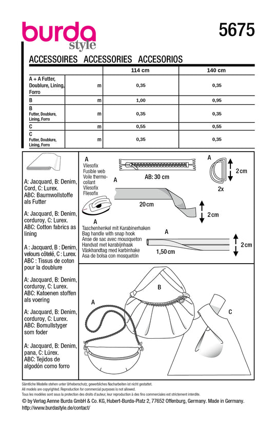 Burda Schnittmuster 5675 – Taschen in 3 Ausführungen für moderne Styles