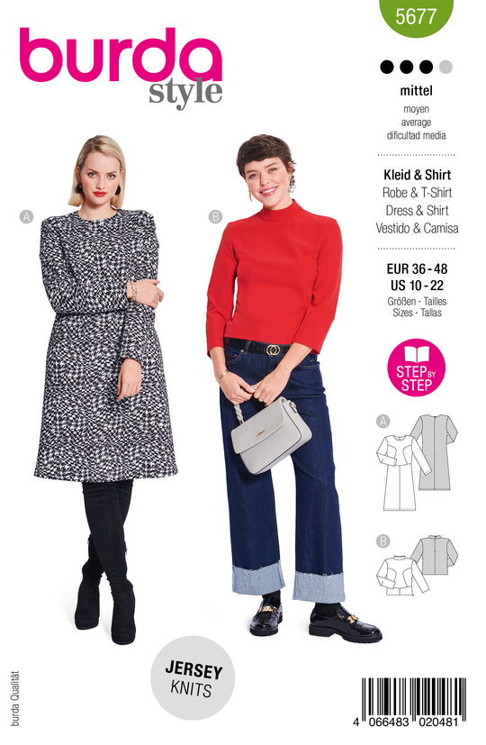 Burda Schnittmuster 5677 – Damen Kleid & Shirt mit Teilungsnähten