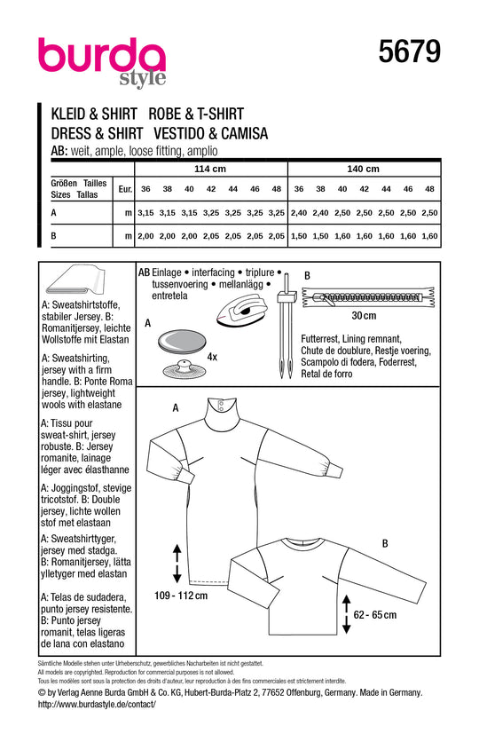 Burda Schnittmuster 5679 – Damen Kleid & Pullover mit modischem Statement