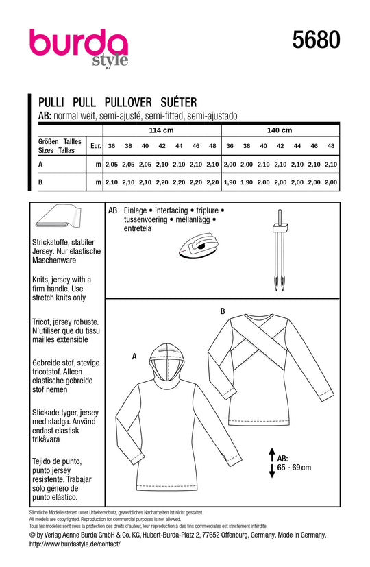 Burda Schnittmuster 5680 – Damen Pullover & Shirt mit modernem Twist