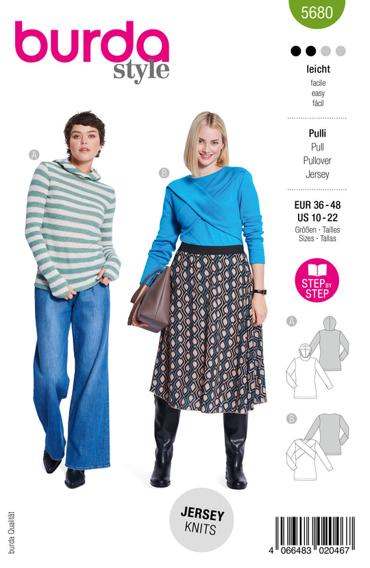Burda Schnittmuster 5680 – Damen Pullover & Shirt mit modernem Twist