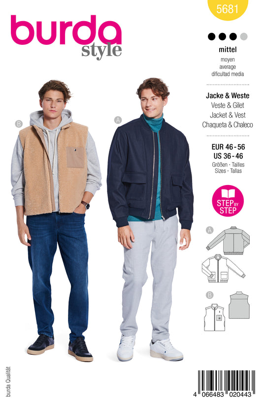 Burda Schnittmuster 5681 – Herren Blouson & Weste mit sportlichem Look