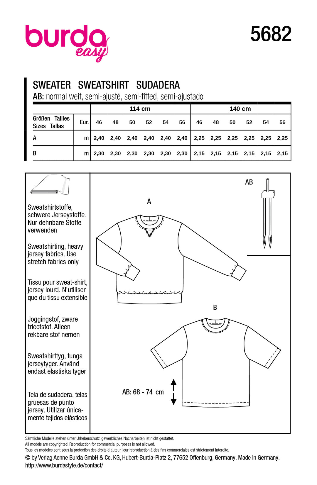 Burda Sewing Pattern 5682 – Men's Basic Sweatshirt & T-Shirt (easy)