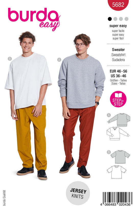 Burda Sewing Pattern 5682 – Men's Basic Sweatshirt & T-Shirt (easy)