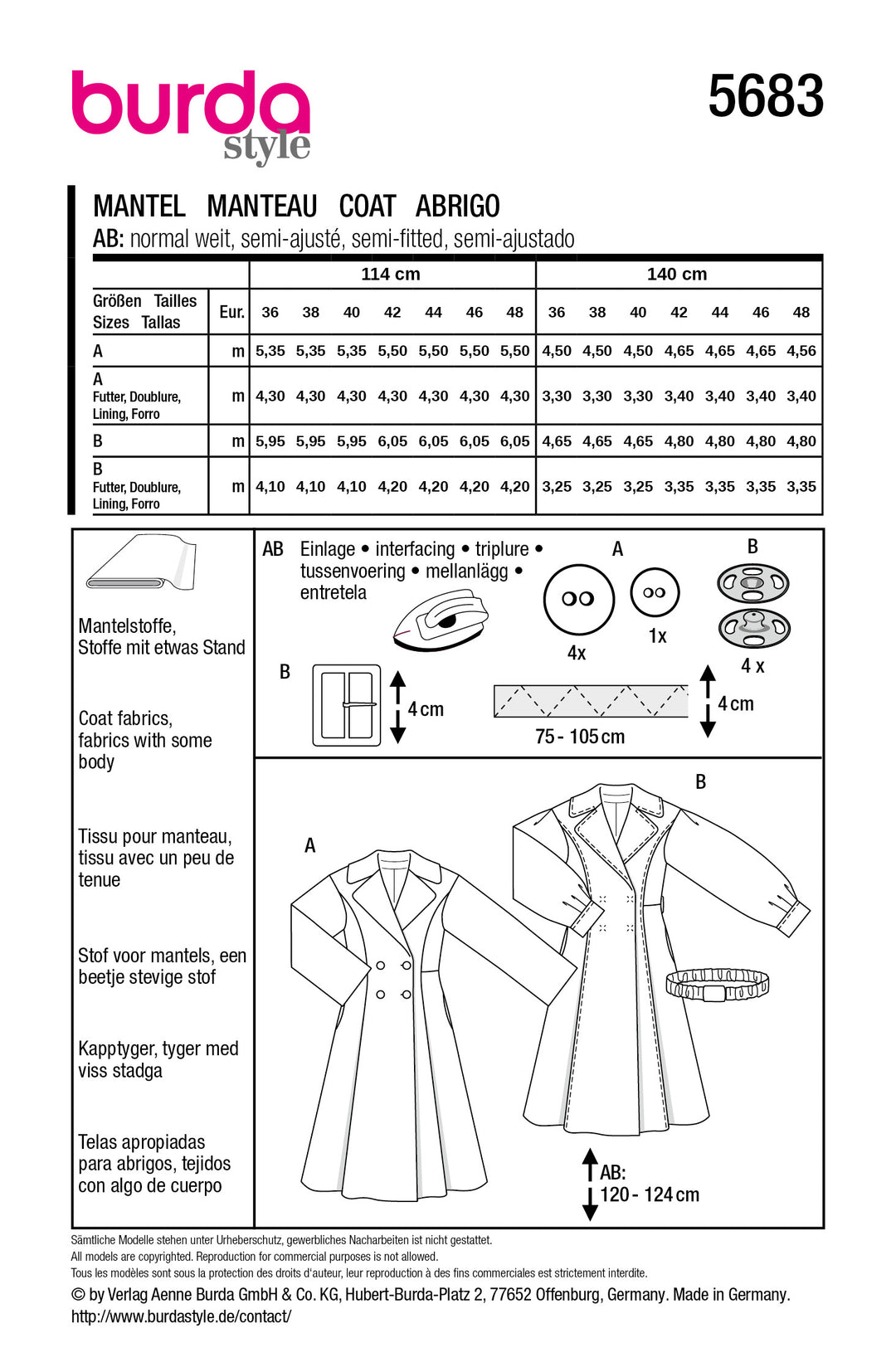 Burda Schnittmuster 5683 – Damen Mäntel mit XL-Kragen & Statement-Silhouette