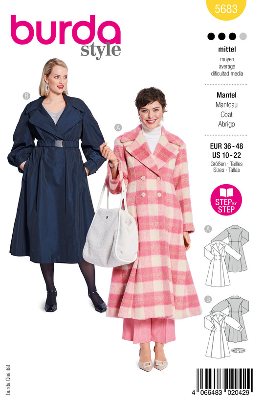 Burda Schnittmuster 5683 – Damen Mäntel mit XL-Kragen & Statement-Silhouette