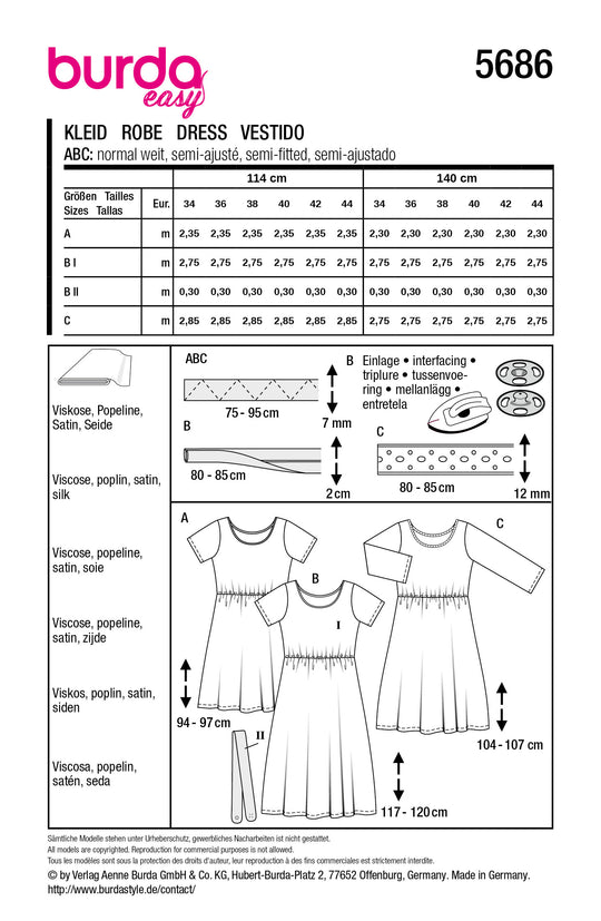 Burda Schnittmuster 5686 – Damen Sommerkleider mit betonter Taille