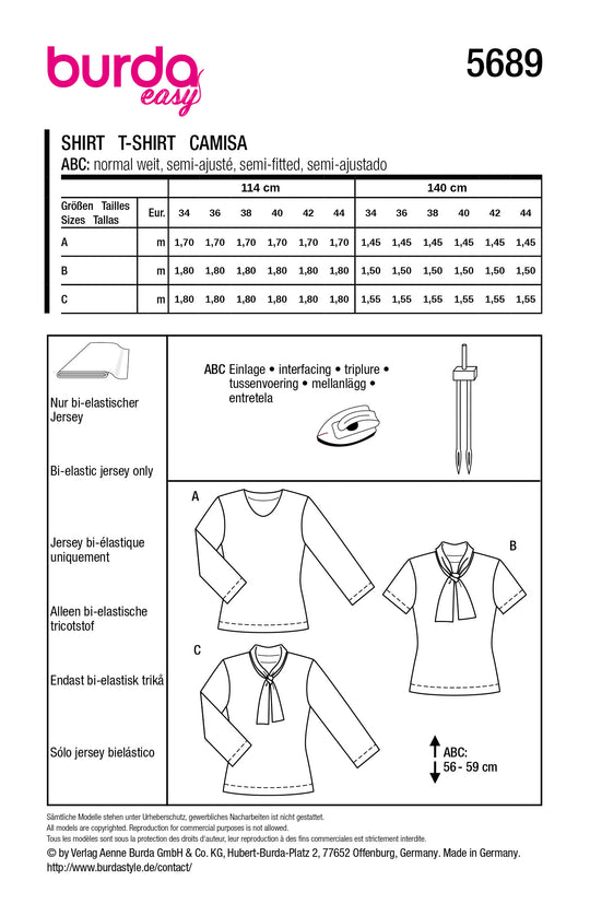 Burda Schnittmuster 5689 – Damen Shirts in drei easy Varianten