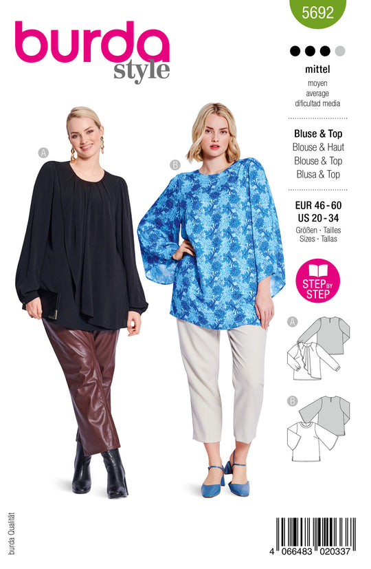 Burda Schnittmuster 5692 – Damen Bluse & Shirt mit Volant & 70s-Flair