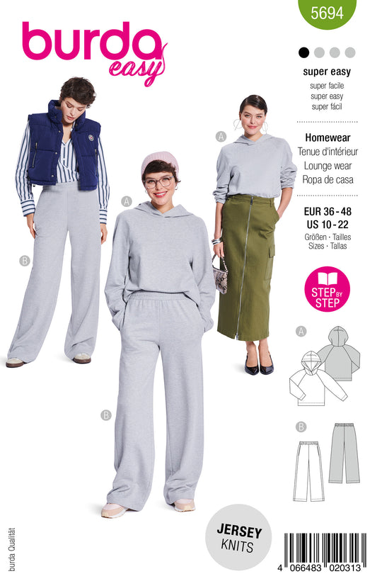 Burda Schnittmuster 5694 – Damen Homewear-Set mit Hoodie & Jogginghose