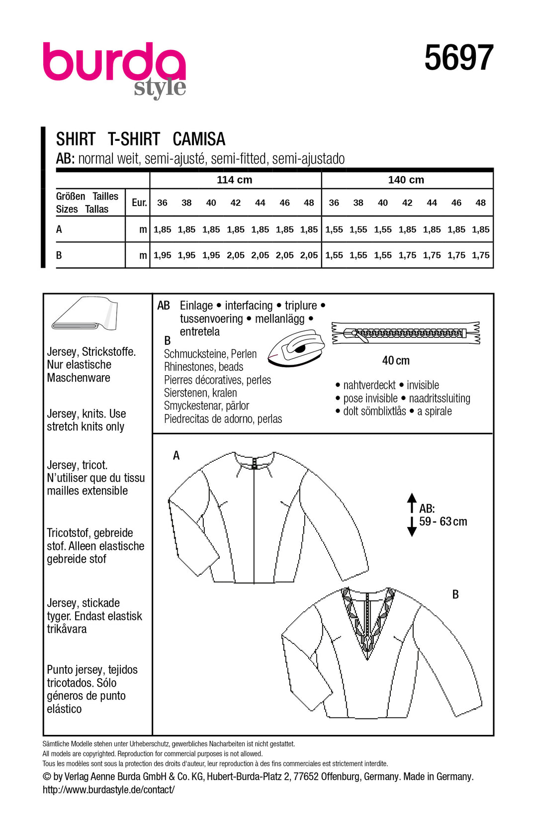 Burda Schnittmuster 5697 – Damen Langarmshirts mit Glamour & Trenddetails
