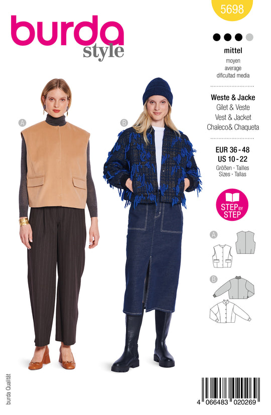 Burda Schnittmuster 5698 – Damen Westen mit Knöpfen (2 Couture-Varianten)