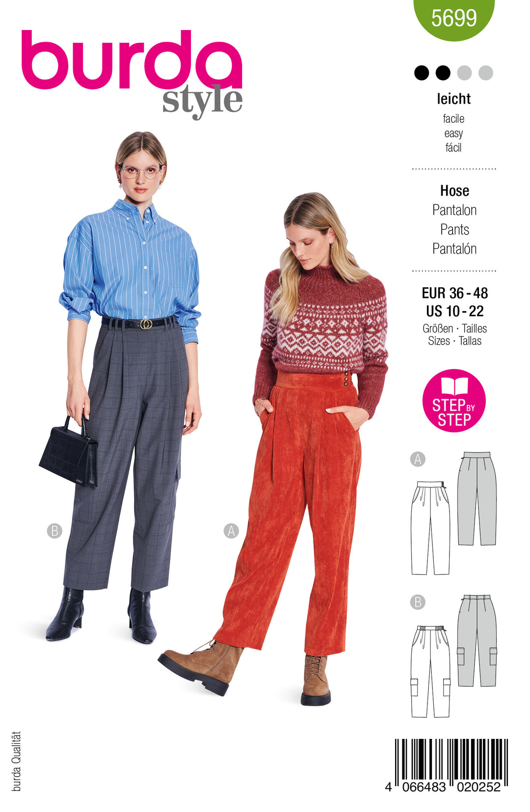 Burda Sewing Pattern 5699 – Women's Trousers with Pockets (2 easy variations)