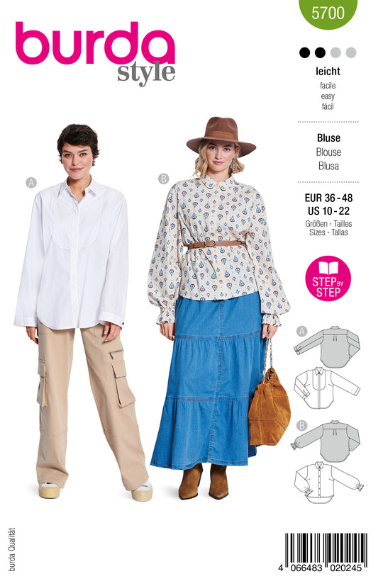 Burda Schnittmuster 5700 – Damen Blusen mit Knöpfen (2 Varianten)