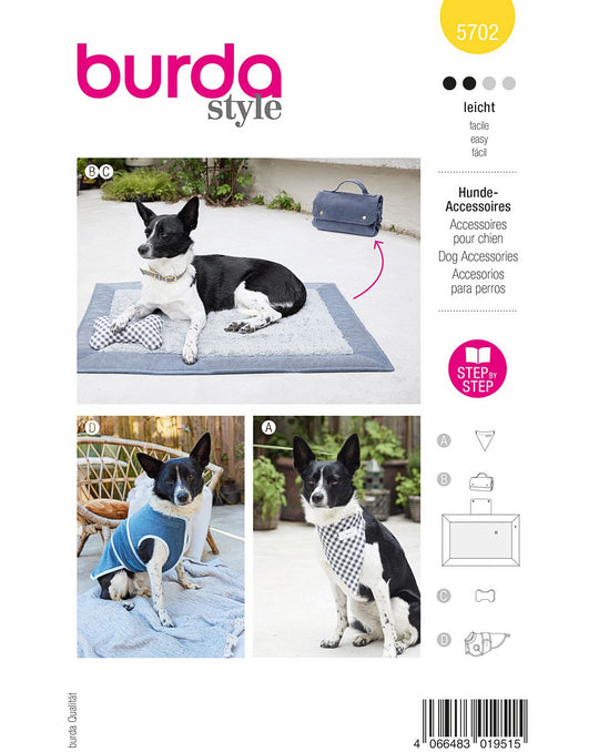 Burda Schnittmuster 5702 – Hunde Set mit Tuch, faltbarer Decke & Mantel