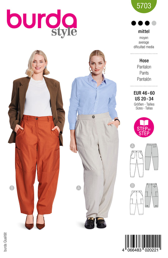 Burda Schnittmuster 5703 Damen lässig-elegante Cargohosen