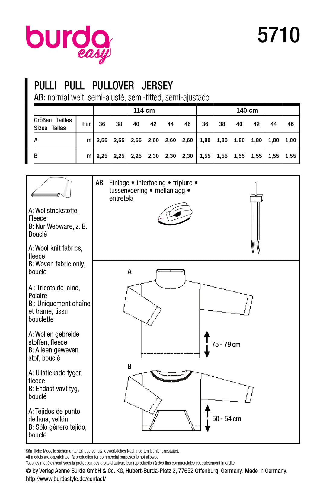 Burda Schnittmuster 5710 – Damen kuschelige Pullover & Strickkleid