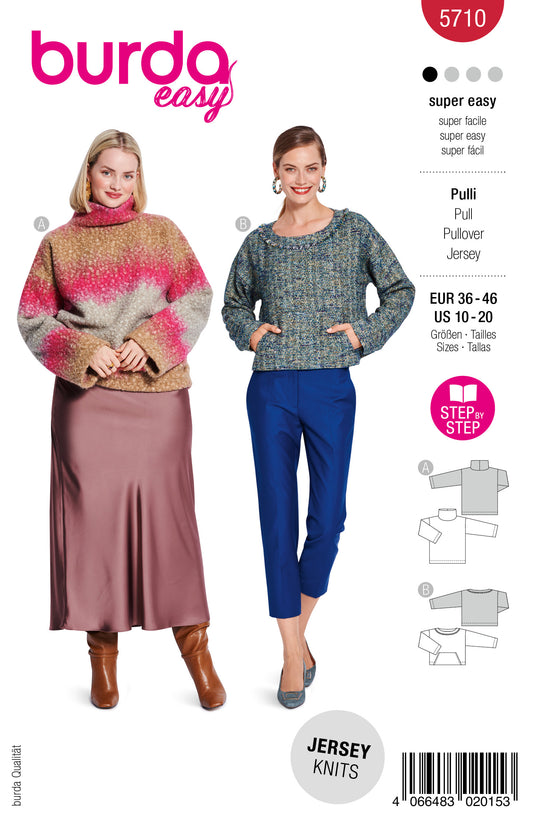 Burda Schnittmuster 5710 – Damen kuschelige Pullover & Strickkleid