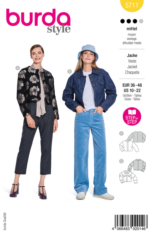 Burda Schnittmuster 5711 – Damen kurze Jacken mit Statement-Details
