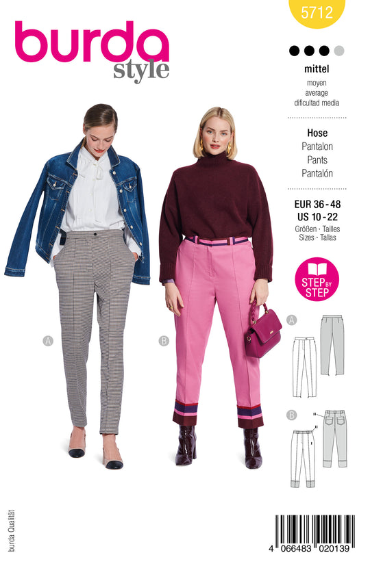 Burda Schnittmuster 5712 – Elegante Damenhosen mit hohem Bund