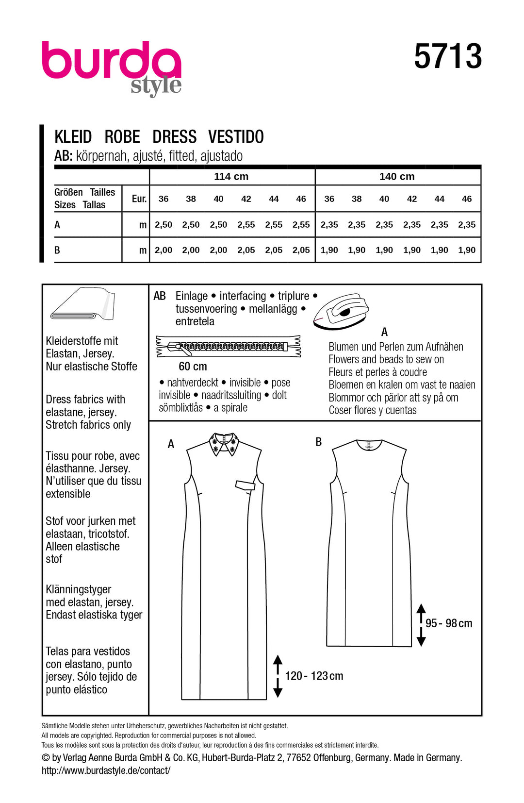 Burda Schnittmuster 5713 – Elegante Damen Shiftkleider mit modischen Akzenten