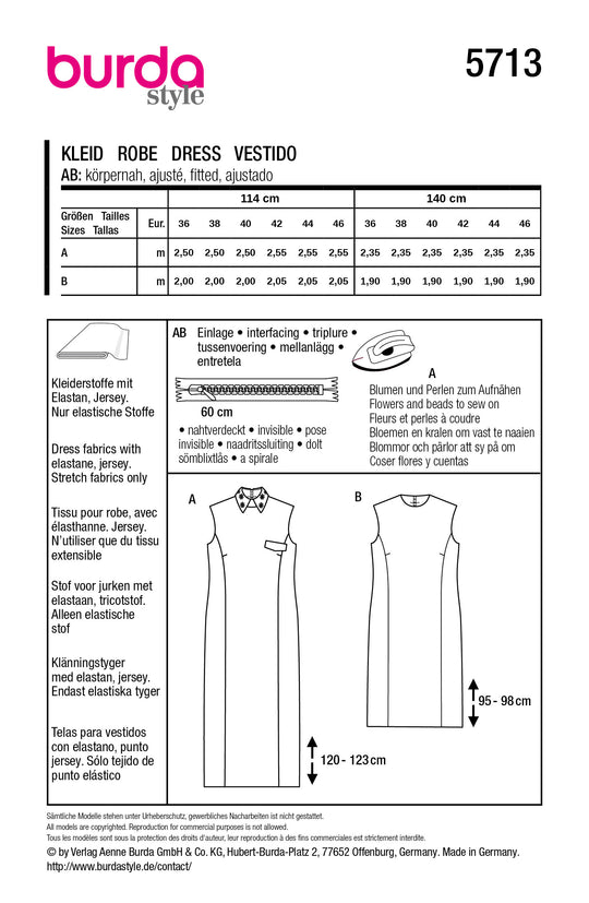 Burda Schnittmuster 5713 – Elegante Damen Shiftkleider mit modischen Akzenten