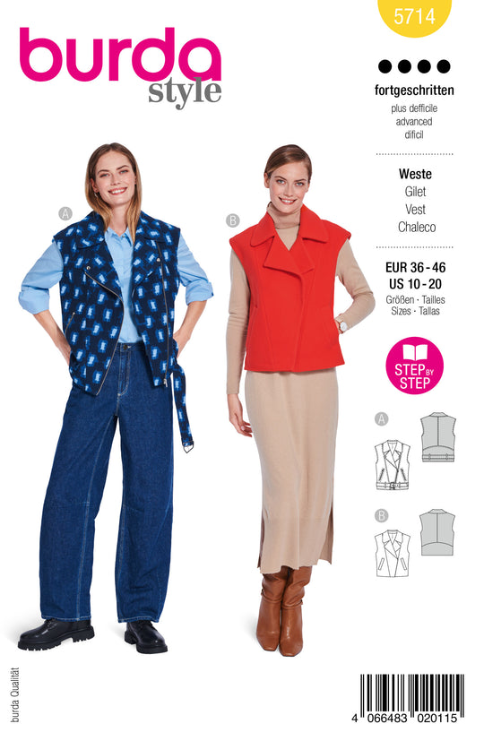 Burda Schnittmuster 5714 – Damen Westen mit Taschen & markanten Details