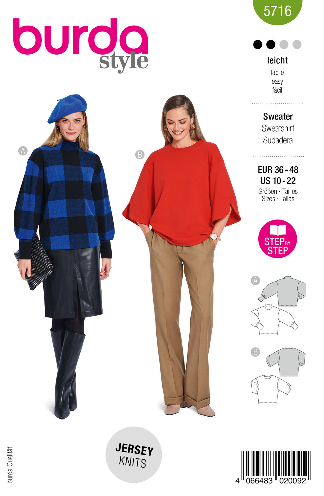 Burda Schnittmuster 5716 – Damen Sweatshirts mit Statement-Ärmeln & weitem Schnitt