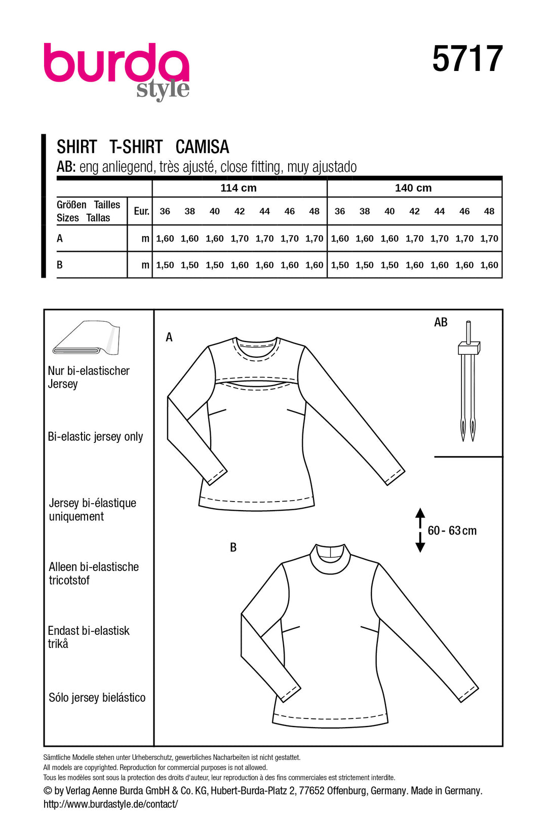 Burda Schnittmuster 5717 – Damen Basic Langarmshirts für Einsteiger