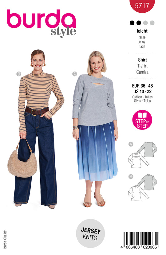 Burda Schnittmuster 5717 – Damen Basic Langarmshirts für Einsteiger