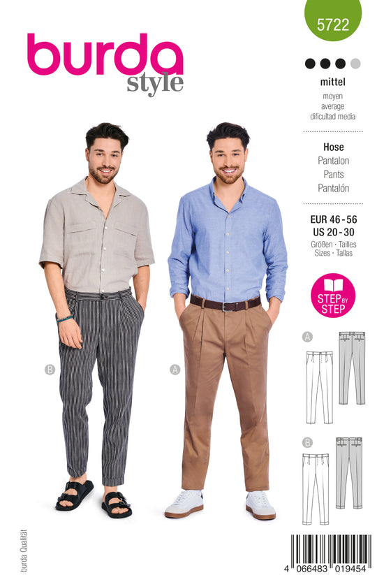 Burda Schnittmuster 5722 Herren Hosen Bundfaltehose & Anzughose