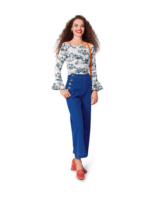 Burda Schnittmuster 5730 Damen Shirts mit weitem Ausschnitt, Herzchenmuster und Volants