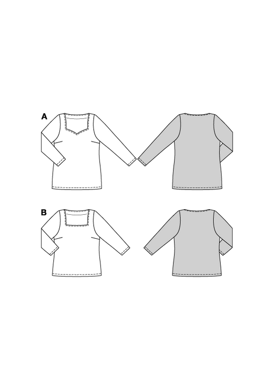 Burda Schnittmuster 5731 Damen Basic-Shirts mit Herz- und eckigem Ausschnitt