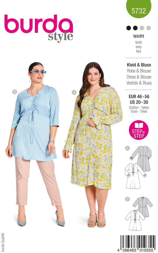 Burda Schnittmuster 5732 Damen Schlupfbluse und Tunikakleid