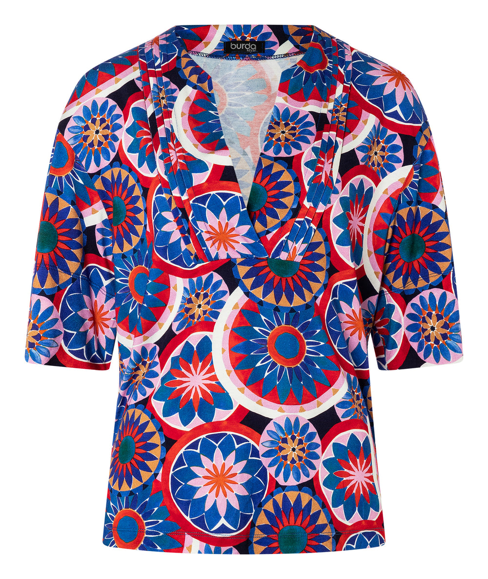 Burda Schnittmuster 5733 Damen Tunikakleid mit Stickerei, Bluse mit Kachelmuster und Biesen