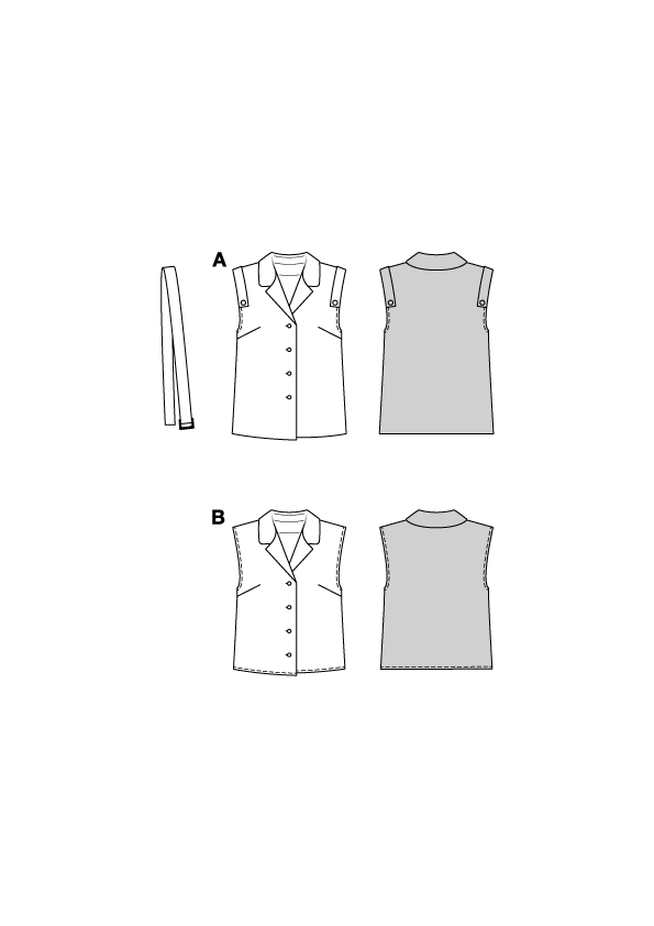 Burda Schnittmuster 5734 Damen Westen mit Gürtel & Bluse mit kleinem Reverskragen