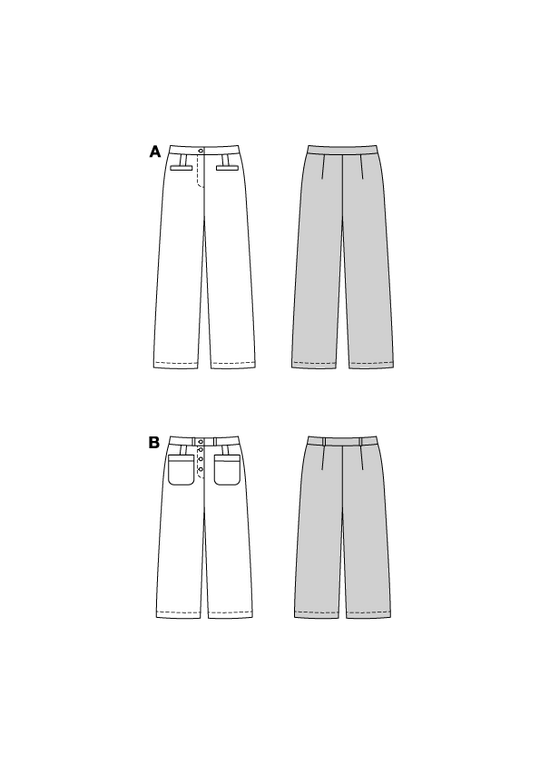 Burda Schnittmuster 5735 Damen Leinenhose mit Leistentaschen & 7/8 Jeans mit Knopfleiste und aufgesetzen Taschen