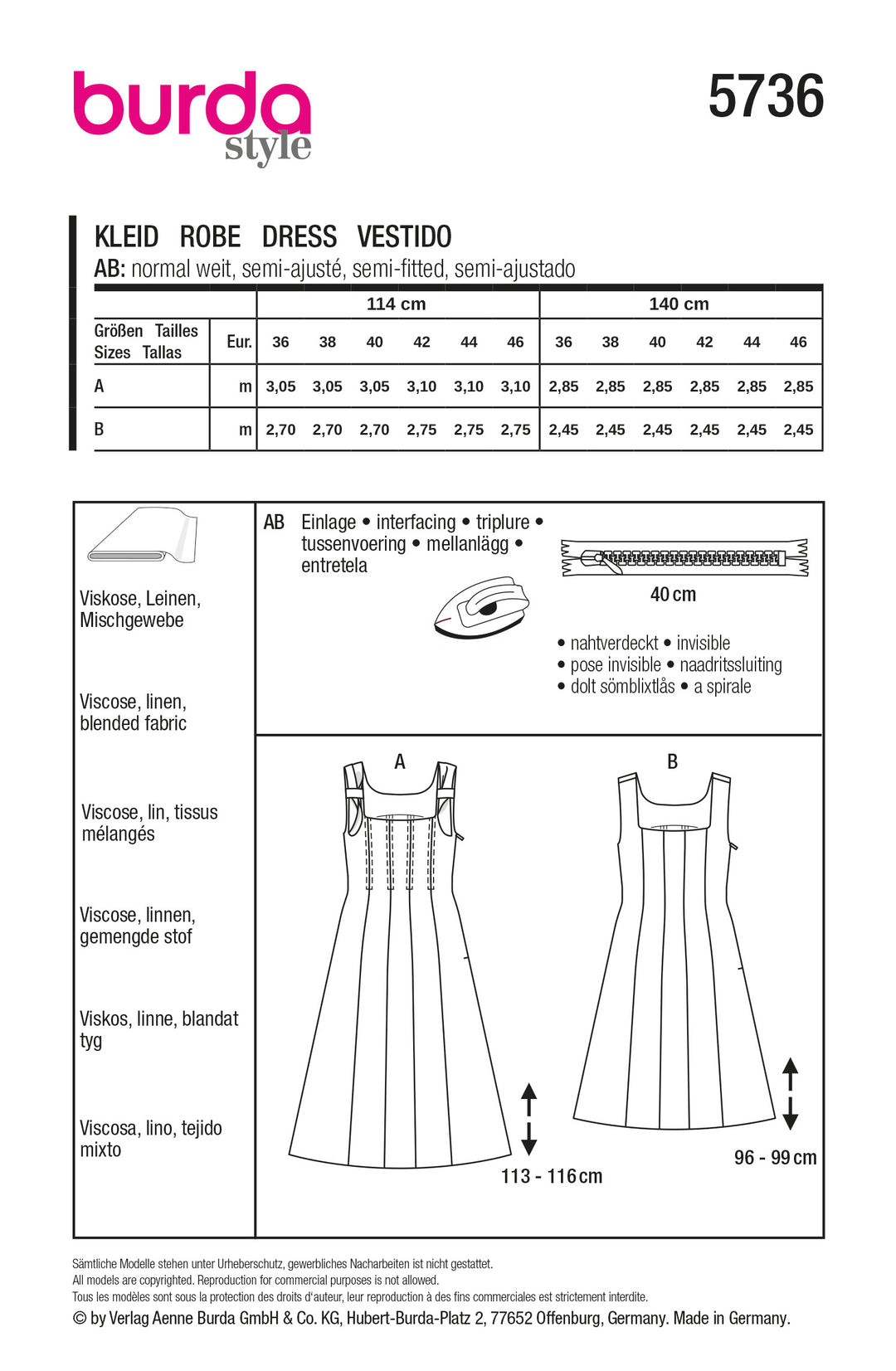 Burda Schnittmuster 5736 Damen Bahnenkleider mit Schleifen Midi Mini