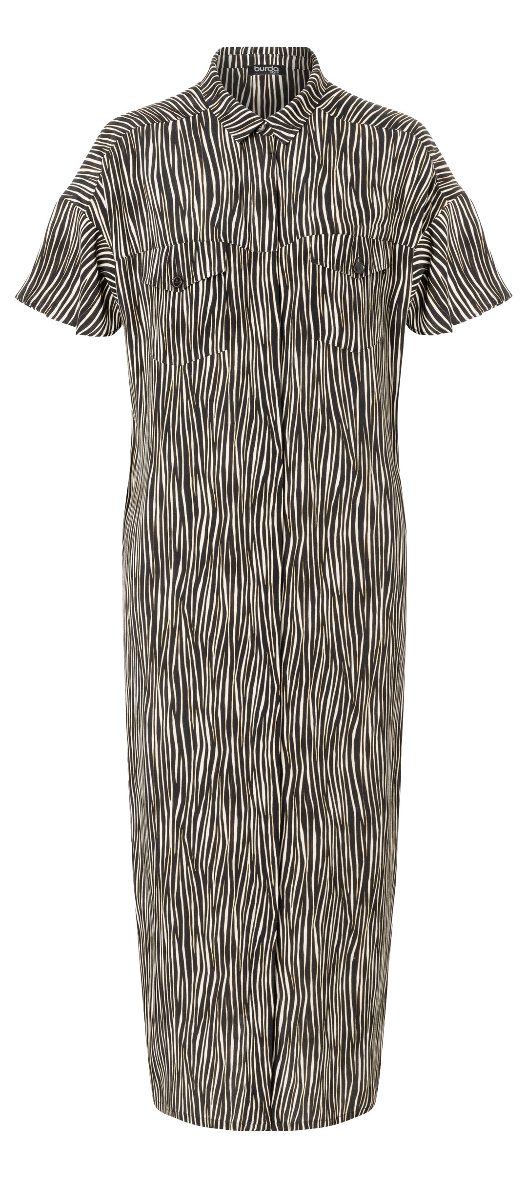 Burda Schnittmuster 5742 Damen Midihemdblusenkleider mit Flügelärmel und Taschen