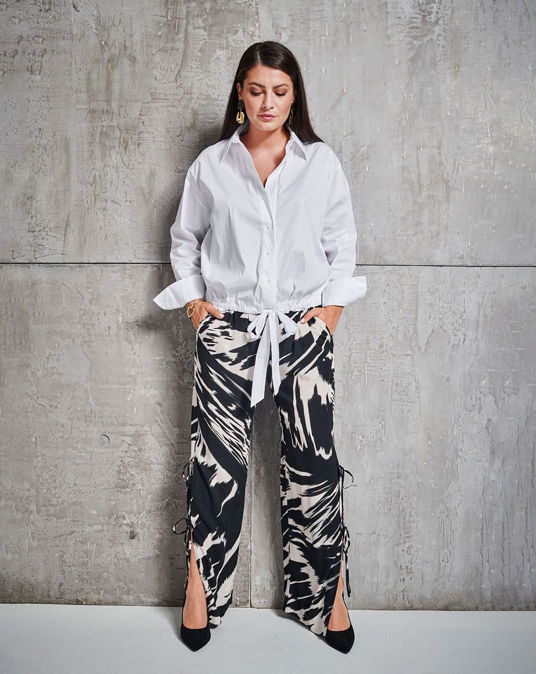 Burda sewing pattern 5743 Women's trousers with high side slits, drawstring &amp; cargo pants with XL pockets and striped trim