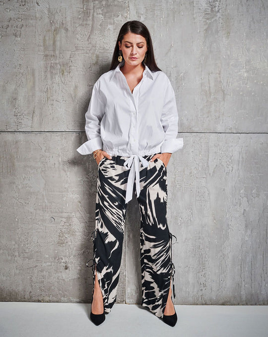 Burda sewing pattern 5743 Women's trousers with high side slits, drawstring &amp; cargo pants with XL pockets and striped trim