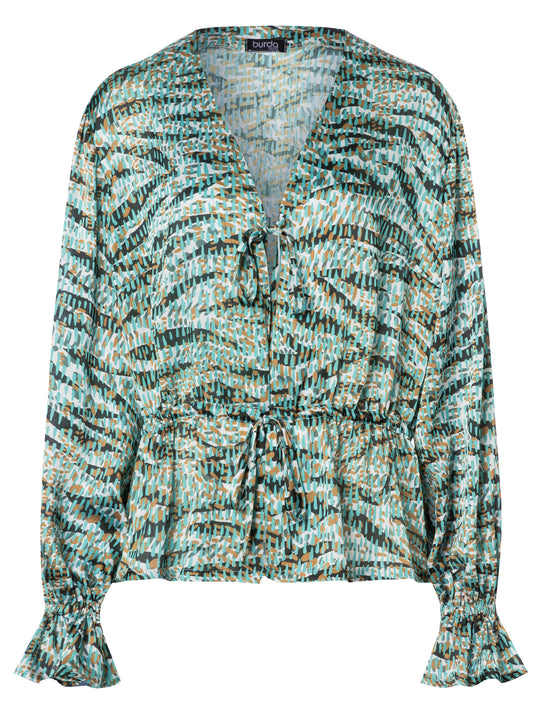 Burda Schnittmuster 5746 Damen Blusen mit Gummizug, Bindeband & V-Ausschnitt und Knopfleiste