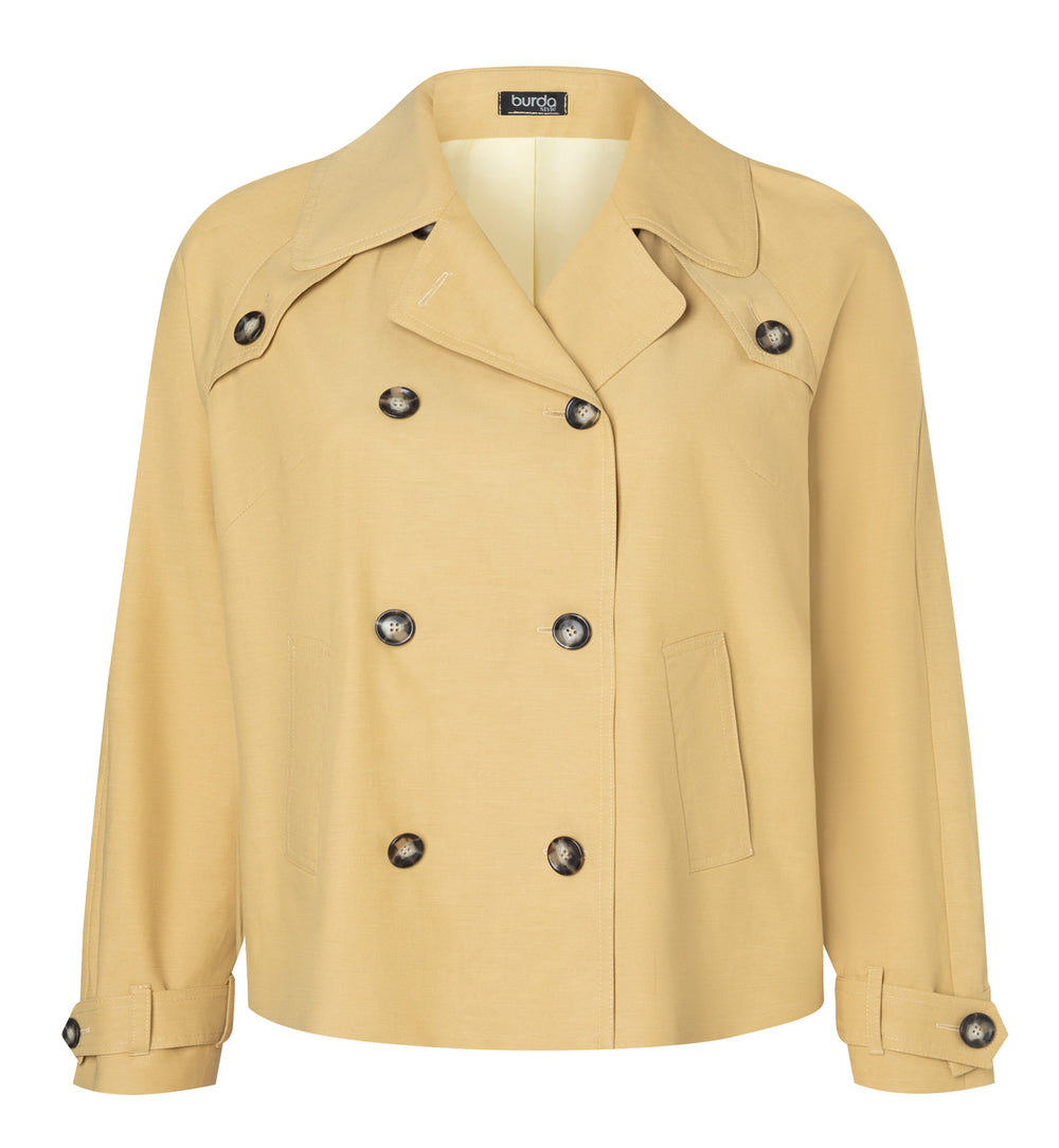 Burda Schnittmuster 5747 Damen Trenchcoat mit Raglanärmel und breiten Leistentaschen & gefütterte Kurzjacke mit Knopfleiste