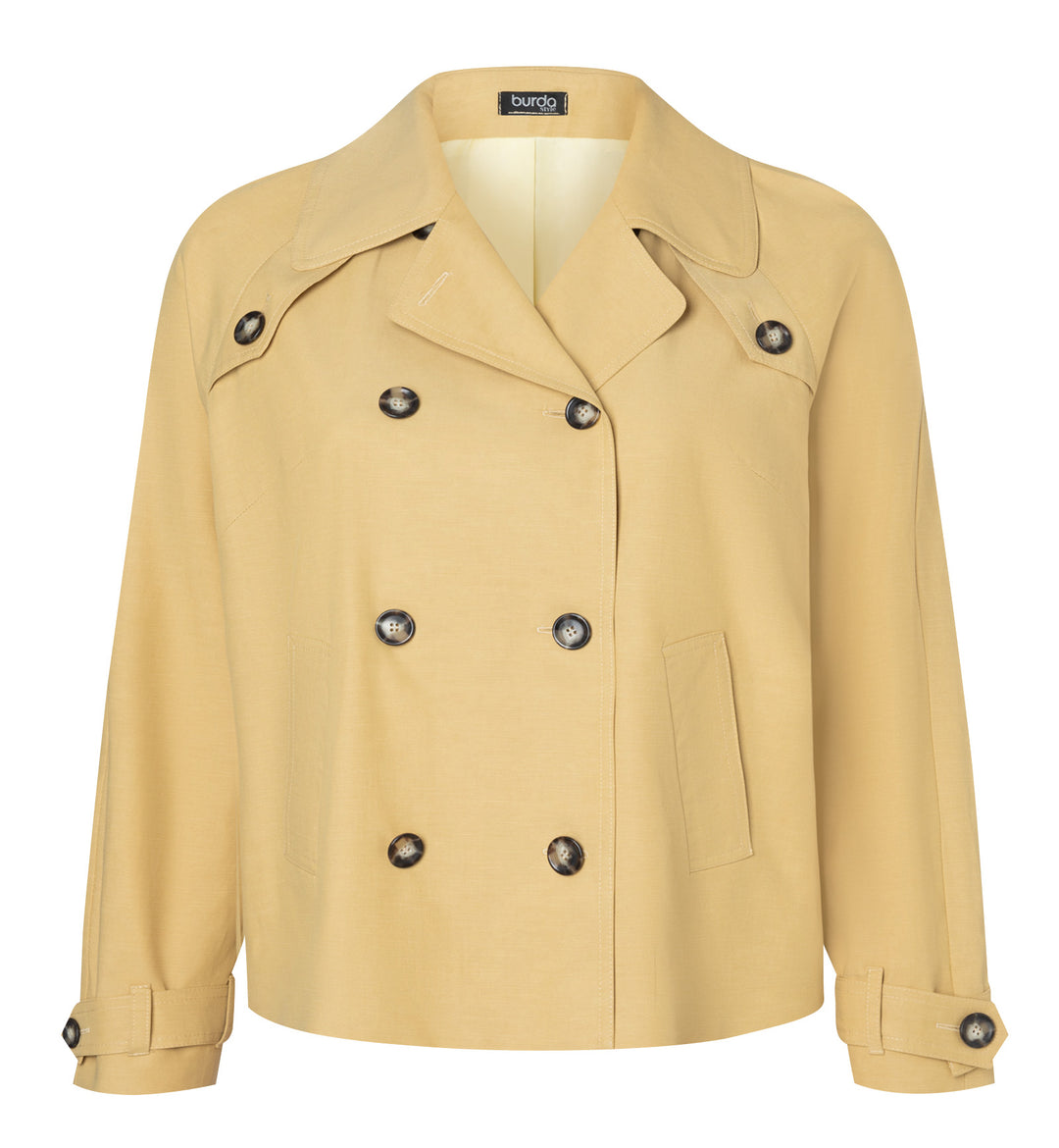 Burda Schnittmuster 5747 Damen Trenchcoat mit Raglanärmel und breiten Leistentaschen & gefütterte Kurzjacke mit Knopfleiste